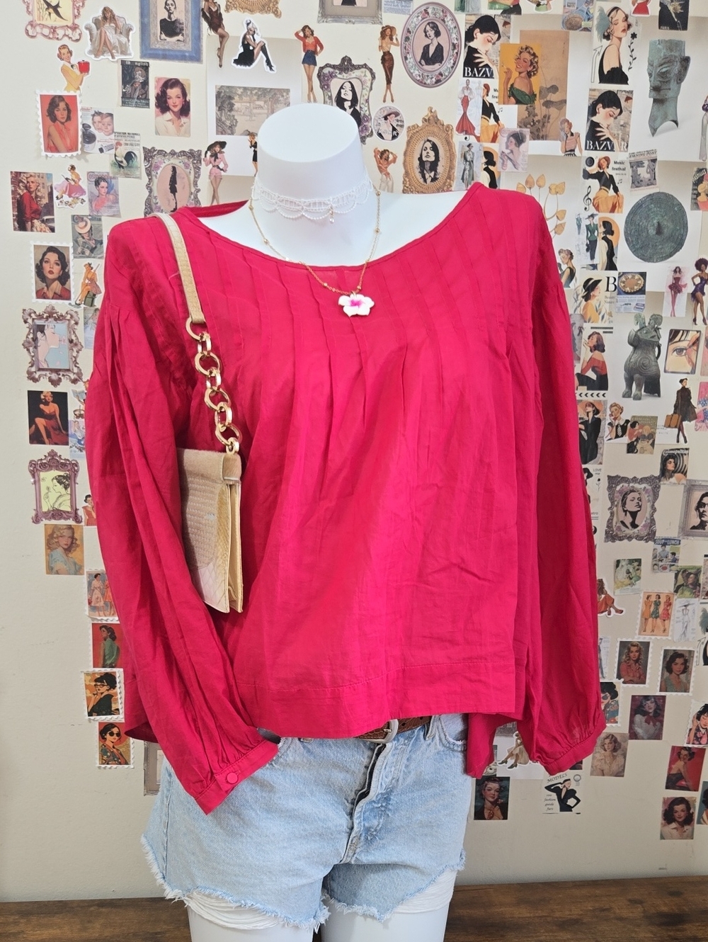 Sisley 100% Cotton Fuchsia Oversized Blouse Size S